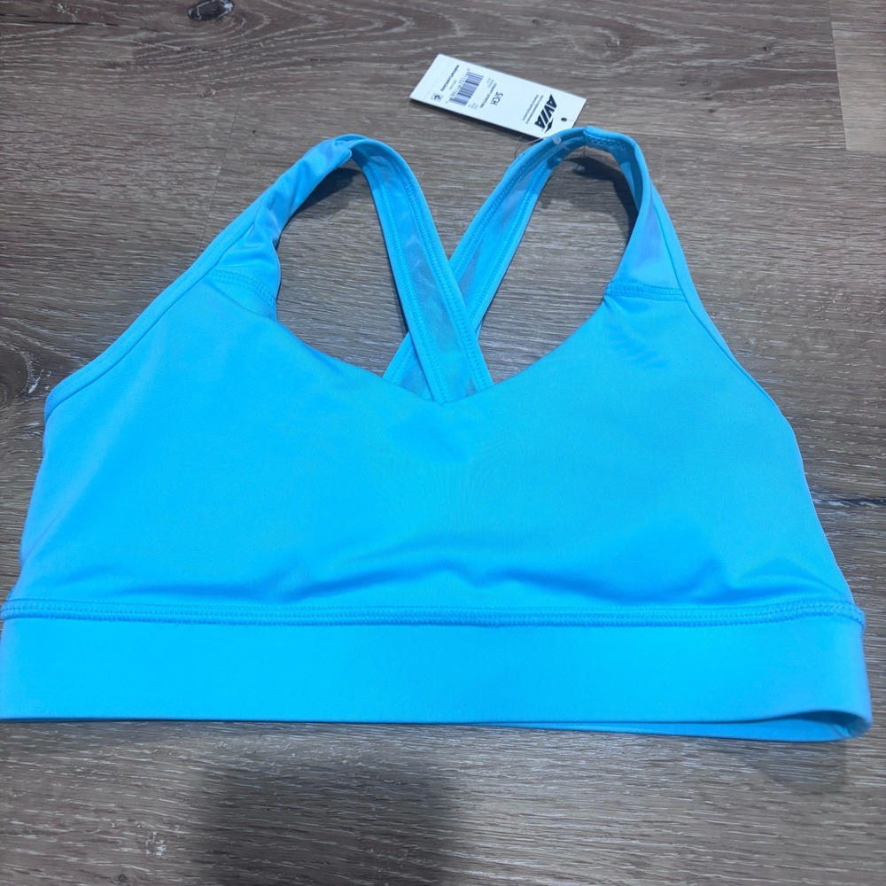 Avia Strappy Sports Bra Blue Mesh Crisscross Back AVY83 Womens Size Small NWT